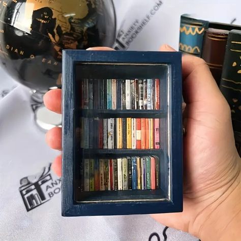 Tiny Bookshelf, Blue Bookshelves, Miniature Bookshelf, Tiny House Kits, Mini Bookshelf, Encouraging Messages, Wood Bookshelf, Miniature Set, Wood Bookshelves