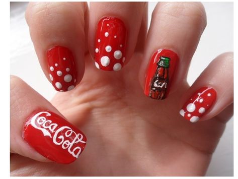 Red Coca Cola Nail Design Nail Design Glitter, Food Nails, Cute Acrylic Nail Designs, Nail Art Galleries, Manicure Y Pedicure, Fancy Nails, Types Of Nails, Nails Magazine, Cool Nail Art