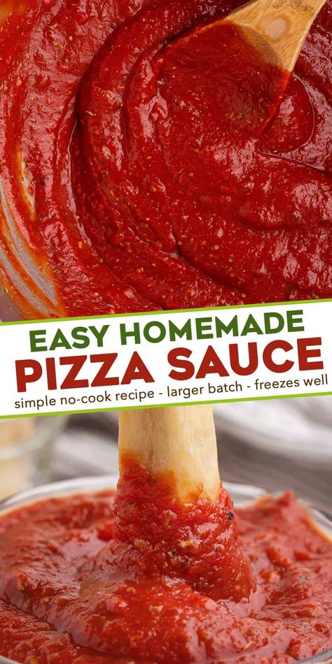 This recipe for Homemade Pizza Sauce is ready in just 5 minutes! No cooking, no blender or food processor, just whisk and enjoy! Loaded with flavor, it's great for topping pizzas, dipping, and more! #pizza #sauce #homemade Easy Pizza Sauce, Pizza Sauce Recipe, Easy Homemade Pizza, Pizza Sauce Homemade, Making Homemade Pizza, Dough Recipes, Homemade Pizza Dough, Pizza Recipes Homemade, No Cooking