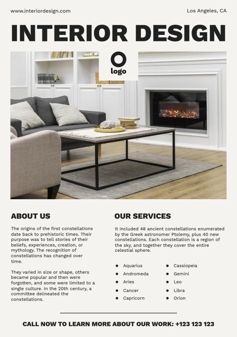 Professional Interior Design Company Flyer Minimalist Flyer Design, Interior Design Flyer, Company Invitation, Interior Design Package, Company Flyer, Professional Interior Design, Promo Flyer, Nordic Interior Design, Interior Designer Logo