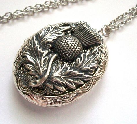 Scottish Crown, Scottish Jewelry, Celtic Medieval, Silver Locket Necklace, Vintage Locket, Celtic Viking, Scottish Jewellery, Thistle Flower, Metal Clay Jewelry