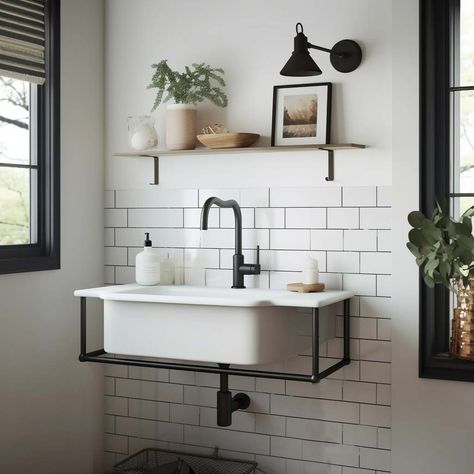 Wall Mounted Sink Laundry Room, Wall Mount Utility Sink Laundry Rooms, Bathroom Utility Sink, Corner Laundry Sink, Laundry Room Sinks Utility, Laundry Tub Ideas Utility Sink, Utility Sink In Laundry Room, Farmhouse Utility Sink, Sink Plumbing Diagram