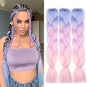 Kanekalon Braids, Box Braid Hair, Colored Box Braids, Pink Ombre Hair, Hair Colorful, Jumbo Braiding Hair, Color Extensions, Braiding Hair Extensions, Kanekalon Hairstyles