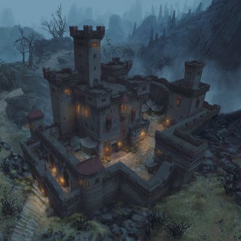 Moonmoth Legion Fort, Dominik Zdenković on ArtStation at https://www.artstation.com/artwork/qAnRG2 Fantasy Town, Fantasy World Map, Chateau Medieval, Castles Interior, Location Inspiration, Building Art, Fantasy City, Fantasy House, Fantasy Castle