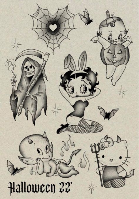 Spooky Betty Boop, Betty Boop Halloween Tattoo, Betty Boop Flash Tattoo, Betty Boop Tattoo Design, Cholo Art Tattoo, Chicano Tattoo Flash, Chicano Flash Art, Betty Boop Tattoo Ideas, Aztec Drawings