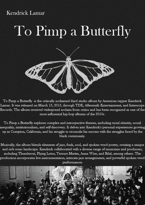 A poster on Kendrick's Lamar album TPAB Kendrick Lamar Lyrics, Kendrick Lamar Art, Rapper Kendrick Lamar, To Pimp A Butterfly, Cute Backgrounds For Iphone, Wearing A Crown, Butterfly Poster, Spooky Tattoos, Rap Wallpaper