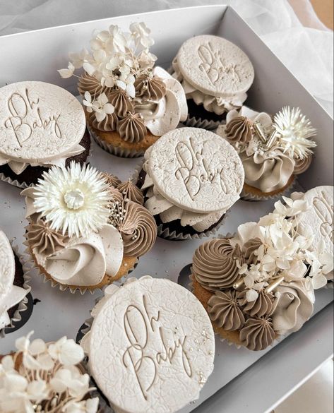 Boho Desserts Ideas, White And Beige Gender Reveal, Boho Gender Reveal Cupcakes, Boho Neutral Gender Reveal, Boho Gender Reveal Party Decorations, Nude Gender Reveal Decorations, Gender Neutral Cupcake Ideas, Gender Reveal Party Neutral Colors, Gender Reveal Nude Theme