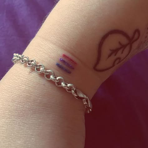 Small bi pride lines tattoo Lgbt Tattoo, Gay Tattoo, Pride Tattoo, Rainbow Tattoos, Cute Little Tattoos, Dream Tattoos, Little Tattoos, Line Tattoos, Piercing Tattoo