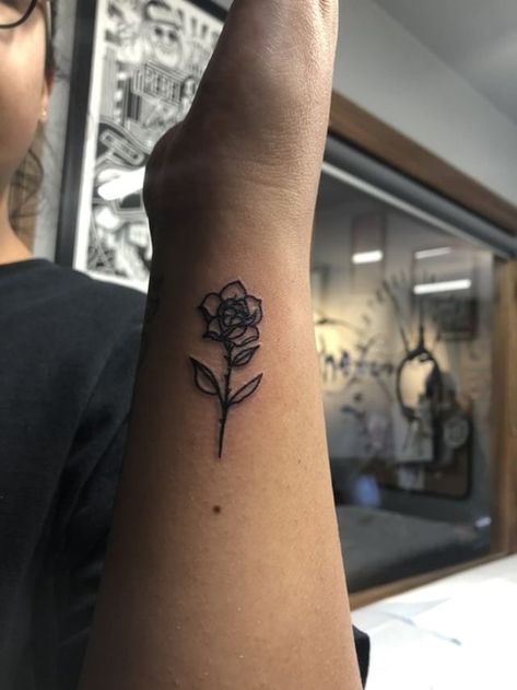 Rose On Bicep Tattoo, Rose Tattoos Placement, Rose Tattoo On Inner Arm, Rose Tattoo Inside Arm, Inner Arm Rose Tattoos For Women, Rose Tattoo Inner Bicep, Rose Bicep Tattoos For Women, Boho Rose Tattoo, Rose Inner Arm Tattoo