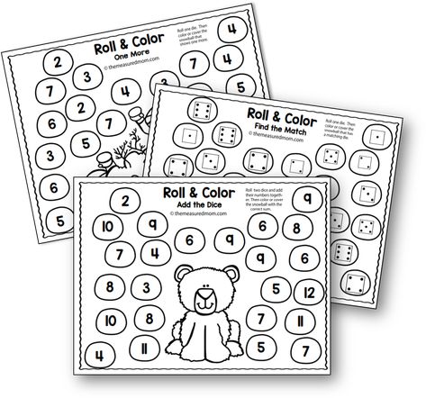 Winter roll and color games - The Measured Mom Winter Math Games, Games For Preschool, The Measured Mom, Preschool Math Games, Measured Mom, Kindergarten Math Games, Winter Classroom, Winter Kindergarten, Winter Math