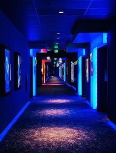 Dark Movie Theater, Inside Movie Theater, Personal Movie Theater, Movie Theater Asethic, Independent Movie Theater, Cool Movie Theaters, Preppy Movie Theater Background, Neon Movie Theater, Movie Theater Hallway