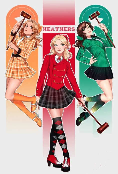 heather, feather, and pleather(chandler. mcnamara, duke) Heathers Fan Art, Heather Duke, Heathers Movie, Dik Dik, Heather Chandler, Aldnoah Zero, Veronica Sawyer, Heathers The Musical, Theatre Nerds