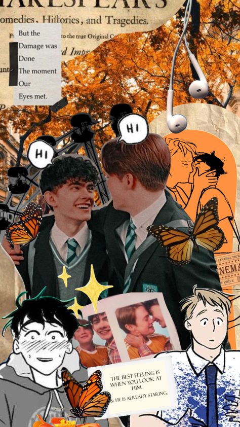 Heartstopper Halloween Wallpaper, Heartstopper Fall Aesthetic, Heartstopper Autumn, Izzycore Aesthetic, Heartstopper Butterflies, Hearstopper Aesthetic, Autumn Love Aesthetic, Heartstopper Aesthetic Wallpaper, Heartstopper Wallpaper Aesthetic