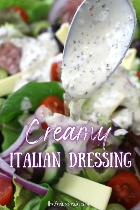 Zingy, flavorful and so very easy to make, this Creamy Italian Dressing makes eating salads so very much fun. Made with simple ingredients and is a 1,000 times better than store bought dressings. #CreamyItalianDressing #CreamyItalianDressingRecipe #HomemadeCreamyItalianDressing #EasyCreamyItalianDressing #HomemadeSaladDressing Creamy Homemade Dressing, Creamy Italian Salad Dressing Recipes, Chive Salad Dressing, Old Fashioned Salad Dressing, Creamy Aloha Dressing, Creamy Italian Dressing Recipe, Cream Salad Dressing, Creamy Italian Salad Dressing, Natural Meals