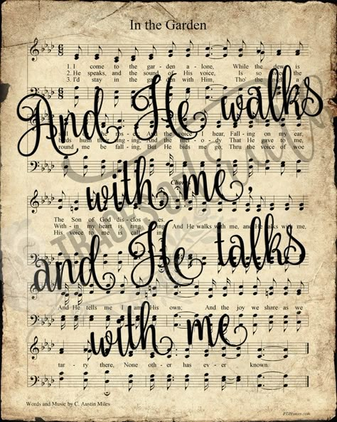 In the Garden Hymn Print Printable Vintage Sheet Music | Etsy In The Garden Hymn, He Walks With Me, Hymnal Crafts, Printable Hymns, Hymn Print, Sheet Music Crafts, Hymn Art, Hymn Sheet Music, Hymn Music