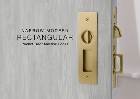 Narrow Pocket Door Mortise Locks | Emtek Products, Inc. Modern Pocket Doors, Pocket Door Latch, Pocket Doors Bathroom, Bifold French Doors, Pocket Door Handles, Bathroom Door Locks, Door Handle With Lock, Pocket Door Pulls, Pocket Door Lock