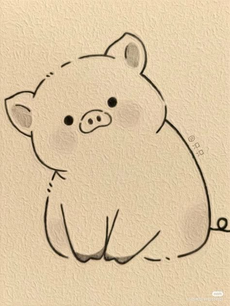 Drawing Ideas Animals Sketches Easy, Pig Drawing, Cute Easy Doodles, Cute Sketches, Easy Doodles Drawings, Easy Drawings Sketches, Cute Doodles Drawings, Cute Doodle Art, Cute Cartoon Drawings