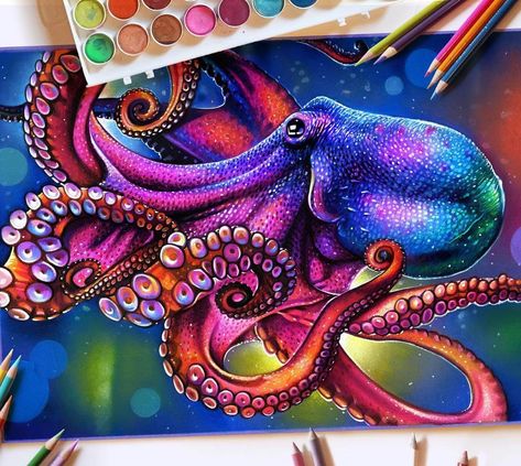 Octopus by M Davidson Octopus Art Drawing, Octopus Drawing, Octopus Painting, Octopus Tattoo Design, Octopus Tattoos, Octopus Tattoo, Octopus Art, Wedding Present, Simple Acrylic Paintings