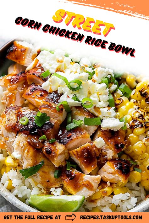 Elevate your dinner game with this delicious Street Corn Chicken Rice Bowl! Featuring tender grilled chicken, vibrant street corn, and fluffy rice, this bowl is bursting with flavor and nutrition. Perfect for a quick weeknight meal or a satisfying lunch option. Discover the secret to balancing texture and taste with fresh ingredients and zesty toppings. Dive into a culinary adventure that combines street food inspiration with wholesome goodness! Pin this recipe for a colorful and hearty dish that will impress family and friends alike. Street Corn Chicken Rice Bowl, Street Corn Chicken, Chicken Rice Bowl, Grilled Chicken Tenders, Mexican Street Corn Salad, Corn Chicken, Fluffy Rice, Chicken Rice Bowls, Rice Bowls Recipes