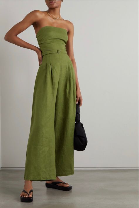 Asymmetric Jumpsuit, Rich Clothes, Winter Outfits Aesthetic, Green Jumpsuit, Linen Jumpsuit, Faithfull The Brand, Lace Up Sandals, Winter Outfits Women, Wide Legs