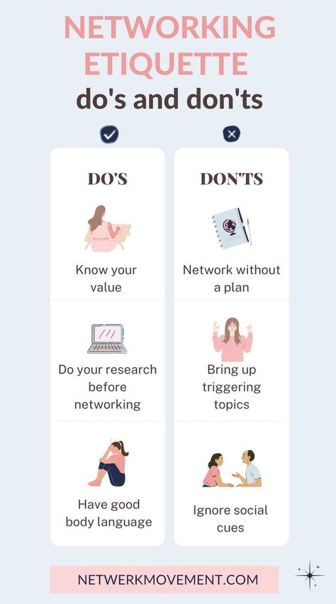 networking etiquette do’s and don’ts Networking Ideas, Networking Quotes, Social Media Etiquette, Etiquette Rules, Networking Tips, Corporate Career, Cold Sores, Social Cues, Professional Networking