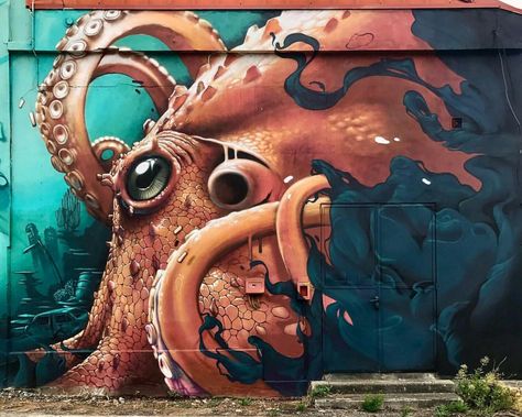 Loui Jover Art, Caen France, Cartoon Art Drawing, Utila, Street Mural, Banksy Art, Amazing Street Art, Octopus Art, Perspective Art