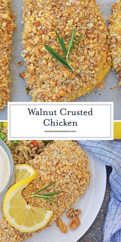 Walnut Recipes Dinner, Walnut Crusted Chicken, Baked Chicken Recipes Oven, Crispy Oven Fried Chicken, Crispy Baked Chicken Thighs, Walnut Chicken, Easy Oven Baked Chicken, Oven Baked Chicken Thighs, Walnut Crust