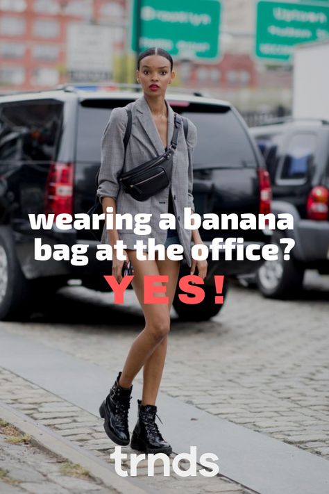 Wearing a banana bag at the office can be unbelievably trendy. In this article we cover outfits for work inspiration using fanny packs. You might know the power of banana bags in the street culture, but did you know you can wear them to work and still look both super professional and trendy?  #outfitsforwork #bananabag #fannypack Belt Bag Outfit Street Style, Cover Outfits, Fanny Pack Outfit, How To Wear Belts, Banana Bag, Street Style Bags, Outfits For Work, A Banana, Street Culture