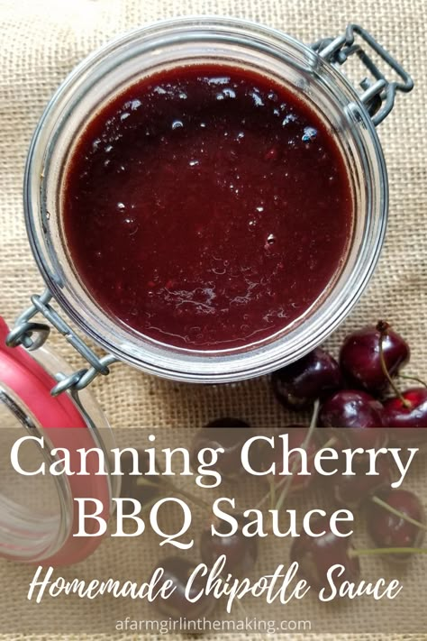 Canning cherry BBQ sauce is an excellent way to preserve the cherry harvest. As a matter of fact, there is nothing quite as delicious than a homemade cherry BBQ sauce. Well, other than a cherry chipotle BBQ sauce. #canning #foodpreservation #preserving #homecanning #canningrecipes  #recipe #bbq #bbqsauce #bbqsaucerecipe #barbecue #barbecuesauce #barbecuesaucerecipe