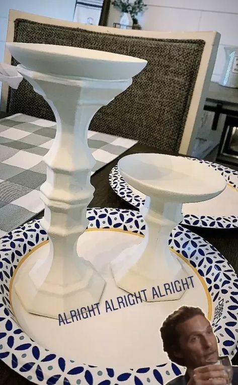 DIY Dollar Tree Candle Holders – Three Daughters Home | Hometalk Diy Candlesticks How To Make, Black Candlesticks Decor, Diy Tall Candle Holders Dollar Tree, Diy Large Candle Holders, Candle Stick Holders Diy, Diy Tall Candle Holders, Diy Pillar Candle Holders, Dollar Tree Candlesticks, Easy Diy Candle Holders