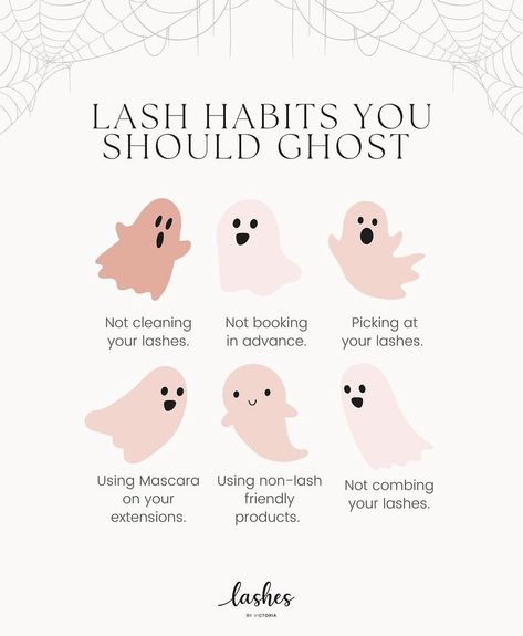 Here are some habits you should definitely ghost!👻✨ Makesure to SAVE this post so you can avoid making these mistakes! #lashextensions #lashtips #lashtipsandtricks #lashextensionsplymouth #eyelashextensions #lashbusiness #lashbusinessowner #lashretention #lashretentiontips Lash Business Social Media, Lash Post Captions, Lash Tips For Clients, Lashes Marketing, Hair Marketing, Spa Content, Esthetician Humor, Estie Bestie, Lash Babe