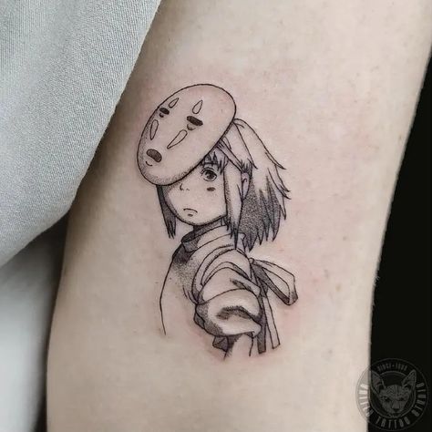 Small Spirited Away No Face Dotwork Fine Line Anime Tattoo Idea & Design on Arm Spirited Away No Face Tattoo Done At No Face Tattoo, Anime Sleeve, Studio Ghibli Tattoo, Ghibli Tattoo, Anime Tattoo, Face Tattoos, Idea Design, Face Tattoo, No Face