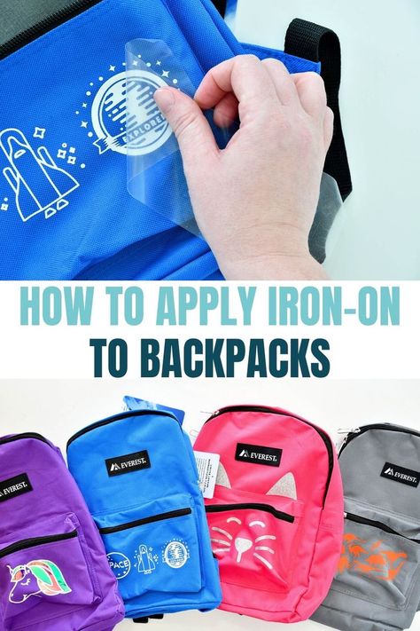 Personalize your family's backpacks with this fun iron-on Cricut project! Iron On Vinyl Projects, How To Make Iron, Cricut Iron On Vinyl, Ribbon Projects, Custom Backpack, Diy Backpack, Cricut Tips, Personalized Backpack, Amazon Gadgets