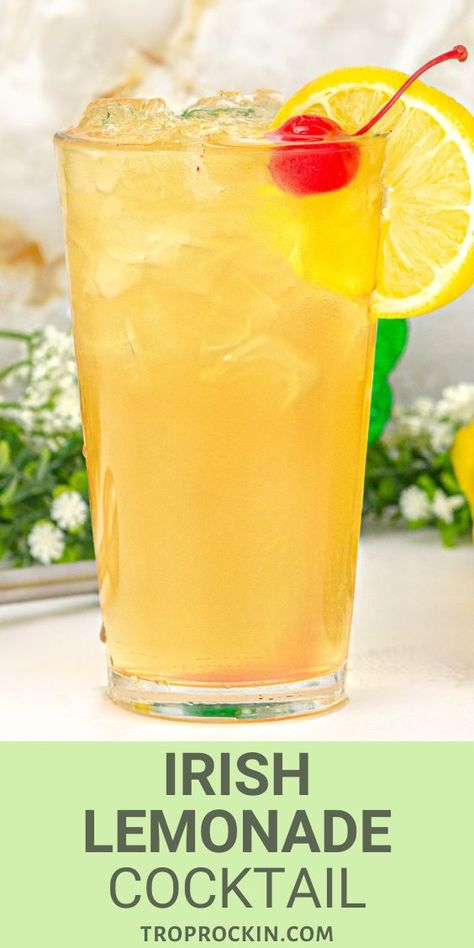 st patricks day cocktails - irish lemonade made with jameson whiskey. Day Cocktails, Lemonade Cocktail, Popular Cocktails, Lemonade Recipes, Easy Cocktails, Alcohol Drink Recipes, Drinks Alcohol Recipes, Lemon Recipes, Alcohol Recipes