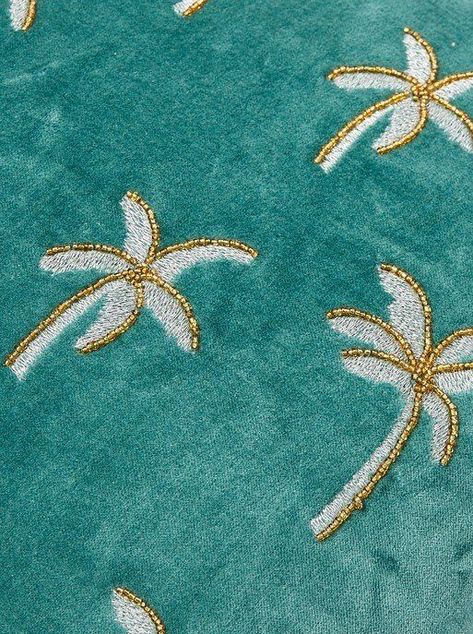 Seashells Embroidery Designs, Coral Print, Palm Tree Print, Oliver Bonas, Embroidered Bag, Block Printing Fabric, Velvet Cushions, Beaded Bags, Embroidery Inspiration