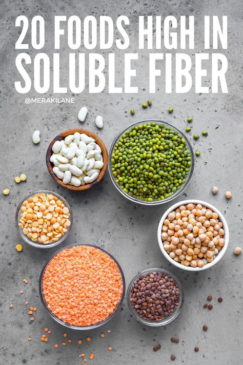 20 Best Soluble Fiber Foods for Gut Health | In addition to improving digestive health, soluble fibre offers may health benefits -- it lowers cholesterol, helps with blood sugar control, makes you feel full for longer, helps control IBS symptoms, and more. From oats and legumes, to apples and oranges, we're sharing a list of the best soluble fiber foods to add to your grocery list to help you create meals and recipes to help with gut health and promote regular bowel movements. Soluble And Insoluble Fiber Foods List, Soluble Fiber Foods List, Soluble Fiber Foods, Best Fiber Foods, Fiber Foods List, Foods For Gut Health, Apples And Oranges, Roasted Artichoke, Regular Bowel Movements