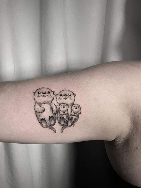 Otter Family Tattoo, Otter Couple Tattoo, Sea Otter Tattoo Simple, Otter Tattoo Holding Hands, Tattoo Ily, Otters Tattoo, Cute Otter Tattoo, Small Otter Tattoo, Otter Tattoo Simple