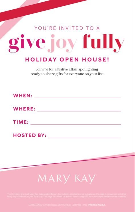 Mary Kay Open House Invitations, Mary Kay Open House, Open House Invitations, Christmas Open House Invitations, Holiday Open House Invitations, Mary Kay Printables, Mary Kay Christmas, Mary Kay Holiday, Invitations Pink