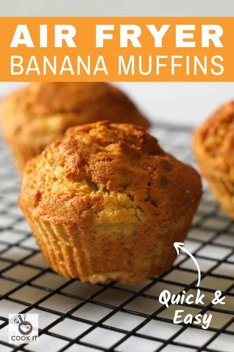 Banana Bread In The Air Fryer, Air Fry Cupcakes, Air Fryer Cakes Healthy, Air Fryer Banana Bread Muffins, Air Fryer Oatmeal Muffins, Baking In Air Fryer Oven, Banana Cake In Air Fryer, Muffin In Air Fryer, Airfryer Breakfast Recipes Healthy