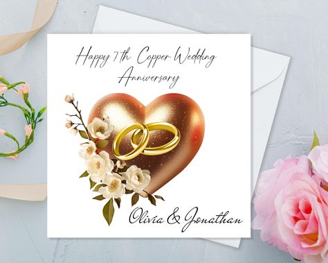 Personalised 7th Copper Wedding Anniversary Card To Couple - Husband - Wife by CardsFromHeartsUK on Etsy Card Des, Copper Wedding Anniversary, Wedding Anniversary Card, Copper Wedding, Personalised Cards, Embossed Paper, Wedding Anniversary Cards, Linen Paper, Personalized Anniversary