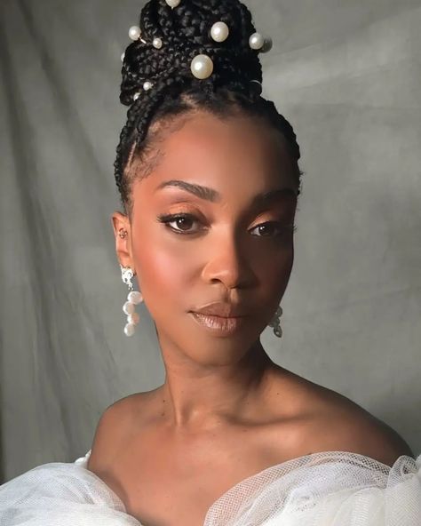 Bridal braids 🤍 I had fun creating the first image as I've always wanted to show that braids & natural hairstyles can be beautiful for all occasions, the second image created by the @bridesbyaina.m . ✨ Braids by @styledby.ellaabergel & @keziahgordonmua #braidstyles #braids #braidgang #bridalbraid #naturalhair #naturalhairstyles #protectivestyles #bridalmodel #bridalshoot #bridalphotography #bridalmakeup #pearl #pearls #melaninpoppin #blackbeauty Black Brides Hairstyles Braids, Pearl Hairstyles Black Women, Pearls In Braids, Black Wedding Hairstyles Natural, Braids Wedding Hairstyles Black Women, Braids Formal Hairstyles, Pearls In Hair Wedding, Wedding Braid Hairstyles For Black Women, Wedding Braids Black Women