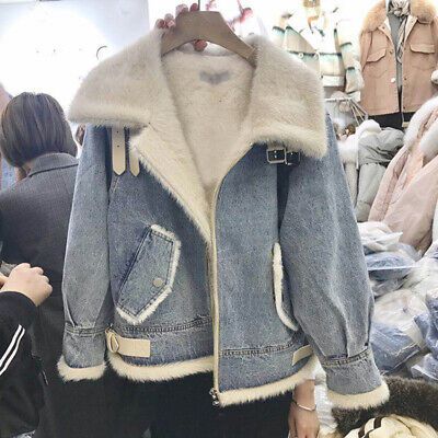 Winter Womens Denim Faux Fur Lined Warm Coats Parka Jean Jackets Thicken Outwear | eBay Jeans Coat, Denim Jacket Fashion, Warm Winter Jackets, Winter Jackets Women, Warm Outfits, Denim Jacket Women, Women Denim Jeans, Faux Fur Collar, Denim Jackets