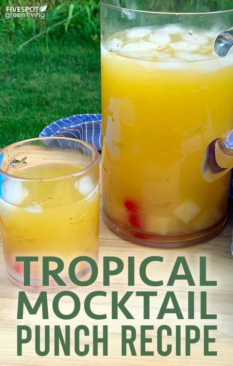 This easy tropical punch recipe is so refreshing you will feel as though you are sitting on the beach with a soft breeze in the air. This delicous non-alcoholic drink is perfect for the summer heat or a fall event. #mocktailrecipe #fallpunch #healthydrinks #punchrecipes Tropical Punch Non Alcoholic, Hawaiian Mocktails Non Alcoholic, Tropical Mocktails Non Alcoholic, Mocktails Non Alcoholic Easy Pitcher, Hawaiian Beverages Non Alcoholic, Tropical Punch Recipe, Pina Colada Punch, Homemade Punch, Family Dinner Planning