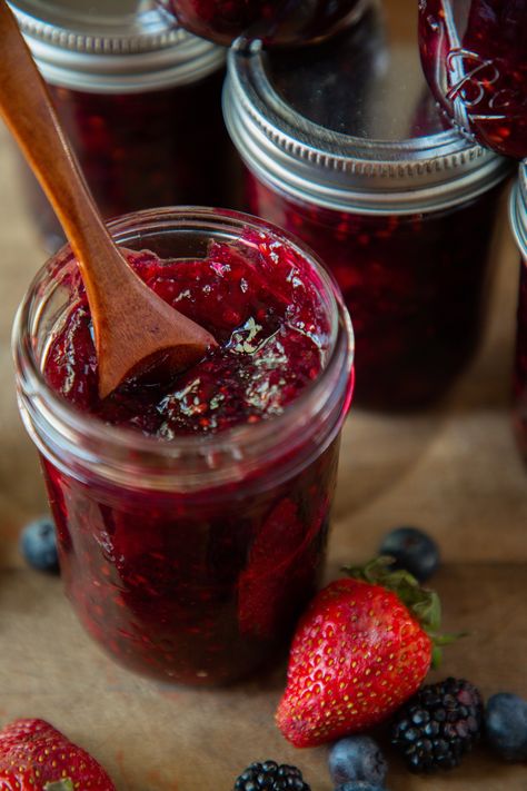 Mixed Berry Jam: Canning Recipe — Under A Tin Roof™ Mixed Berries Jam Recipe, Mixed Berry Preserves, Berry Preserves Recipes, Mixed Berry Jam Canning, Mixed Berry Jam With Frozen Berries, Mixed Berry Jam Recipe With Pectin, Mixed Fruit Jelly Recipe, Bumbleberry Jam, Mixed Berry Jelly