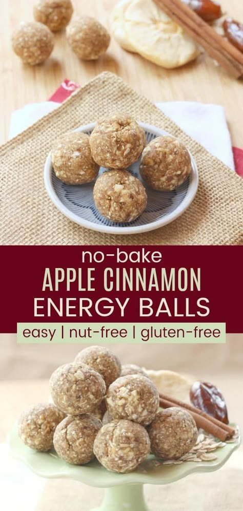 Energy Balls Nut Free, Apple Balls, Gluten Free Apple Recipes, Nut Free Desserts, Energy Balls Recipe, Nut Free Snacks, Cinnamon Cupcakes, Energy Bites Recipes, Keto Kitchen