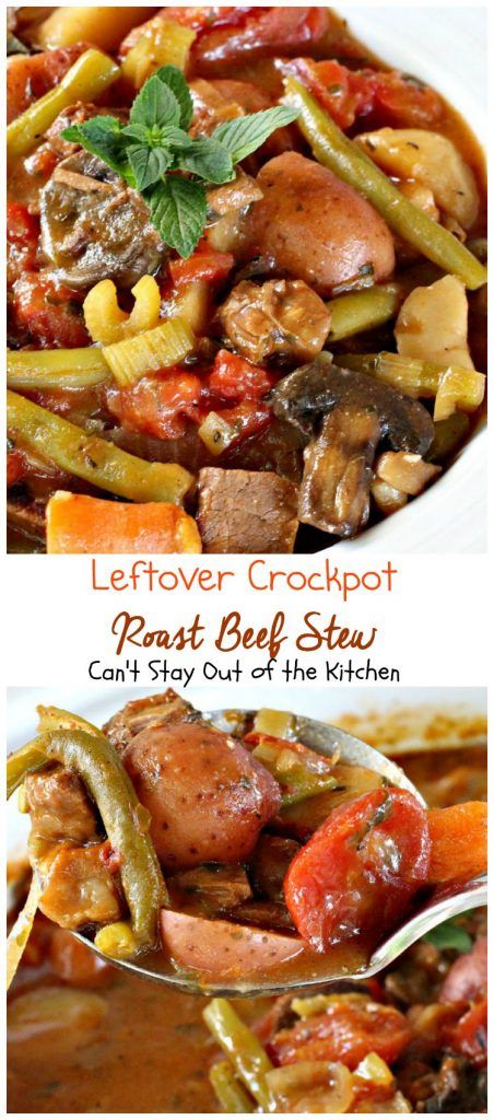 Leftover Crockpot Roast Beef Stew – Can't Stay Out of the Kitchen Beef Stew With Leftover Pot Roast, Crockpot Roast Beef, Crockpot Brisket, Brisket Stew, Tasty Beef Stew Recipe, Leftover Beef Stew, Leftover Roast Beef Recipes, Leftover Ideas, Leftover Pot Roast