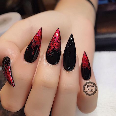 Bui808 Nails on Instagram: “Happy Halloween 🎃 🎃 👻 #thenaillife #nailsmagazine #nailpro #glitternails #nailporn #nailswag #nailsofinstagram #nailsonfleek…” Red Nail Art Designs, Long Stiletto Nails, Witchy Nails, Red Nail Art, Stiletto Nail Art, Gothic Nails, Goth Nails, Stiletto Nails Designs, Super Nails