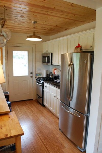 kanga 480sqft cottage 07 400x600   480 Sq. Ft. Kanga Cottage Cabin with Screened Porch Shed Tiny House, Prefab Cabins, Backyard Office, Cottage Cabin, Galley Kitchen, Tiny Spaces, Cabins And Cottages, Tiny Kitchen, Cottage Design