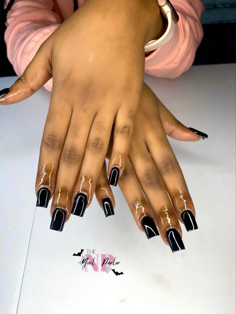 Black Nail Sets Short, Black Square Acrylic Nails, Black Toe Nails, Black Acrylic Nails, Acrylic Nail Set, White Acrylic Nails, Short Square Acrylic Nails, Acrylic Nails Coffin Pink, Girls Nails