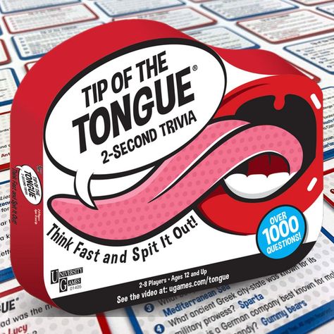 Tip of the Tongue Trivia Game Family Games To Play, Spit It Out, Tongue Tie, Think Fast, Family Fun Games, Adult Party Games, Trivia Game, Fun Party Games, Question Cards